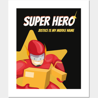 Red Superhero with Justice Posters and Art